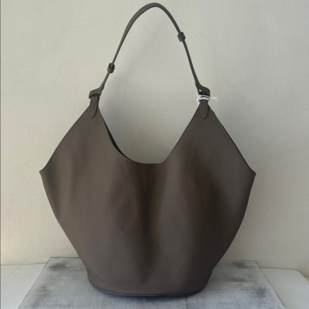 Viola Castellani Taupe Brown Leather Tote Hobo Unique Handbag W Oval Bottom - Picture 7 of 15